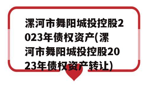 漯河市舞阳城投控股2023年债权资产(漯河市舞阳城投控股2023年债权资产转让)