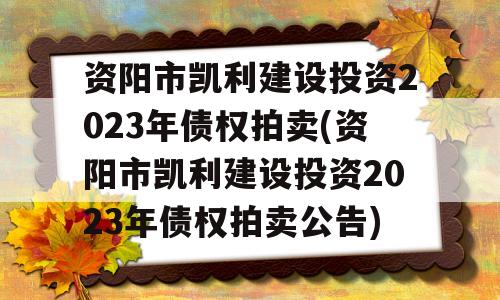 资阳市凯利建设投资2023年债权拍卖(资阳市凯利建设投资2023年债权拍卖公告)