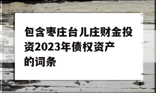 包含枣庄台儿庄财金投资2023年债权资产的词条