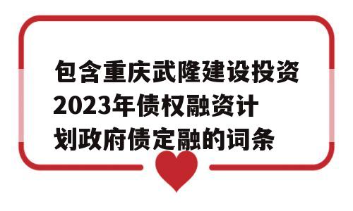 包含重庆武隆建设投资2023年债权融资计划政府债定融的词条