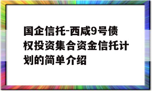 国企信托-西咸9号债权投资集合资金信托计划的简单介绍