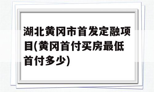 湖北黄冈市首发定融项目(黄冈首付买房最低首付多少)