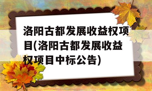 洛阳古都发展收益权项目(洛阳古都发展收益权项目中标公告)