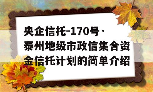 央企信托-170号·泰州地级市政信集合资金信托计划的简单介绍