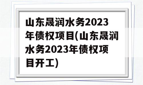 山东晟润水务2023年债权项目(山东晟润水务2023年债权项目开工)