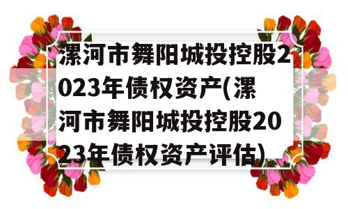 漯河市舞阳城投控股2023年债权资产(漯河市舞阳城投控股2023年债权资产评估)