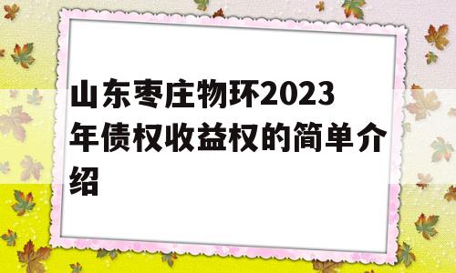 山东枣庄物环2023年债权收益权的简单介绍