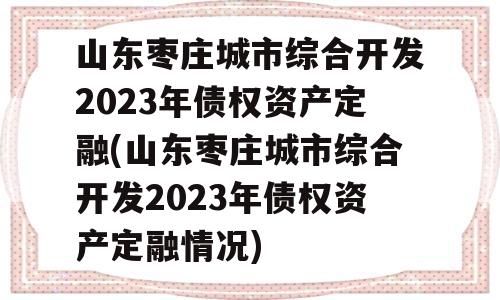 山东枣庄城市综合开发2023年债权资产定融(山东枣庄城市综合开发2023年债权资产定融情况)