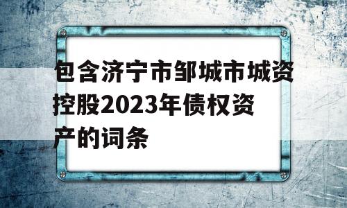 包含济宁市邹城市城资控股2023年债权资产的词条