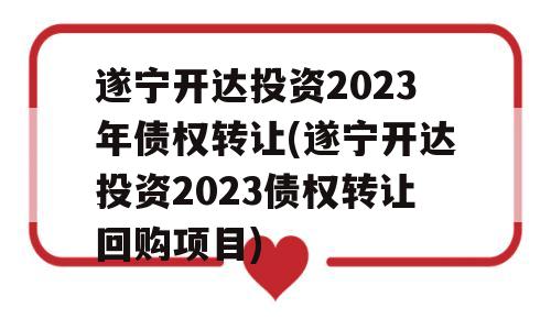 遂宁开达投资2023年债权转让(遂宁开达投资2023债权转让回购项目)