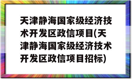 天津静海国家级经济技术开发区政信项目(天津静海国家级经济技术开发区政信项目招标)