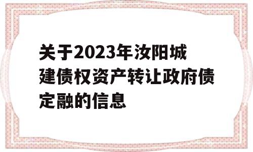 关于2023年汝阳城建债权资产转让政府债定融的信息