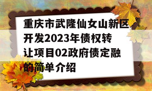 重庆市武隆仙女山新区开发2023年债权转让项目02政府债定融的简单介绍