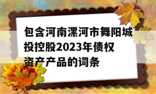 包含河南漯河市舞阳城投控股2023年债权资产产品的词条