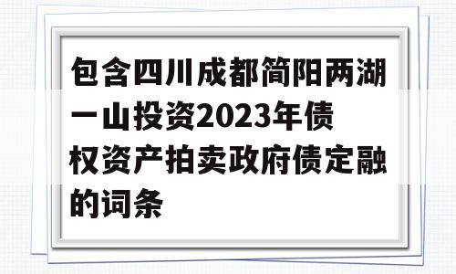 包含四川成都简阳两湖一山投资2023年债权资产拍卖政府债定融的词条