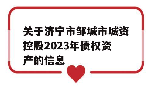 关于济宁市邹城市城资控股2023年债权资产的信息