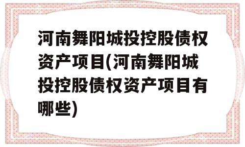 河南舞阳城投控股债权资产项目(河南舞阳城投控股债权资产项目有哪些)