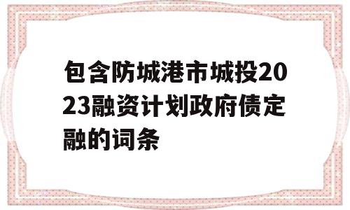 包含防城港市城投2023融资计划政府债定融的词条