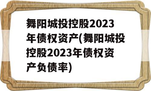 舞阳城投控股2023年债权资产(舞阳城投控股2023年债权资产负债率)