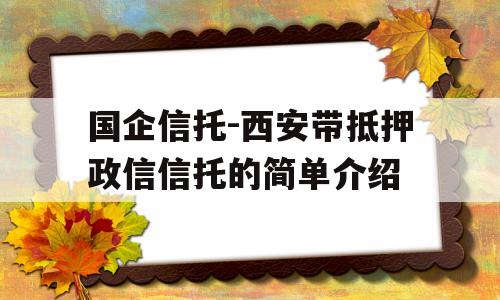 国企信托-西安带抵押政信信托的简单介绍