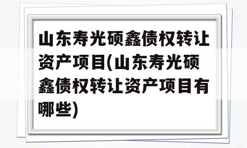 山东寿光硕鑫债权转让资产项目(山东寿光硕鑫债权转让资产项目有哪些)