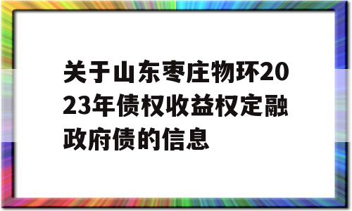 关于山东枣庄物环2023年债权收益权定融政府债的信息