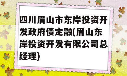 四川眉山市东岸投资开发政府债定融(眉山东岸投资开发有限公司总经理)