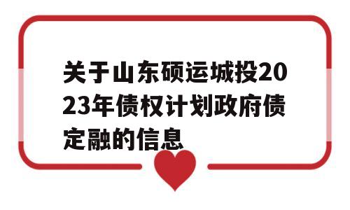 关于山东硕运城投2023年债权计划政府债定融的信息