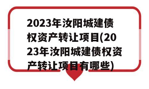 2023年汝阳城建债权资产转让项目(2023年汝阳城建债权资产转让项目有哪些)