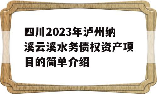 四川2023年泸州纳溪云溪水务债权资产项目的简单介绍