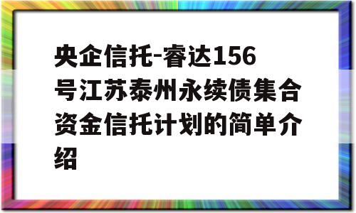 央企信托-睿达156号江苏泰州永续债集合资金信托计划的简单介绍