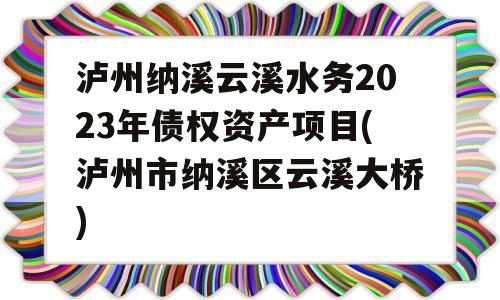 泸州纳溪云溪水务2023年债权资产项目(泸州市纳溪区云溪大桥)