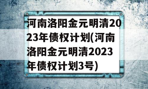 河南洛阳金元明清2023年债权计划(河南洛阳金元明清2023年债权计划3号)