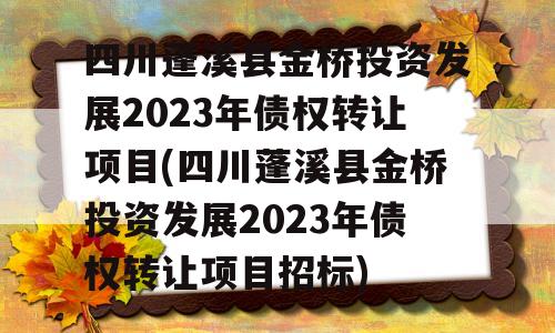 四川蓬溪县金桥投资发展2023年债权转让项目(四川蓬溪县金桥投资发展2023年债权转让项目招标)