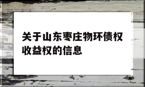 关于山东枣庄物环债权收益权的信息