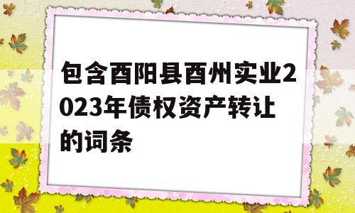 包含酉阳县酉州实业2023年债权资产转让的词条