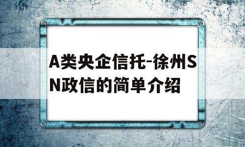 A类央企信托-徐州SN政信的简单介绍