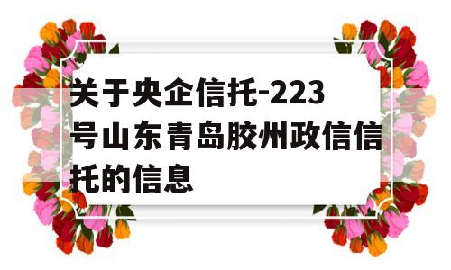 关于央企信托-223号山东青岛胶州政信信托的信息