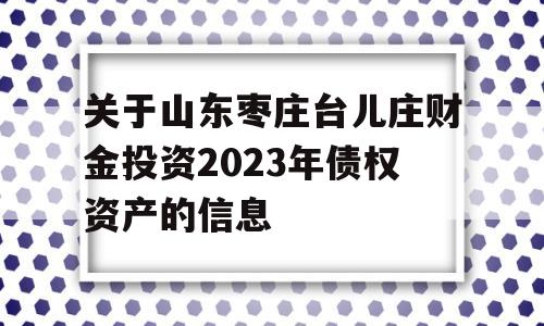 关于山东枣庄台儿庄财金投资2023年债权资产的信息