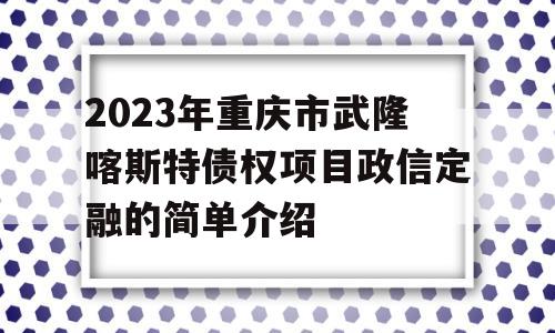 2023年重庆市武隆喀斯特债权项目政信定融的简单介绍