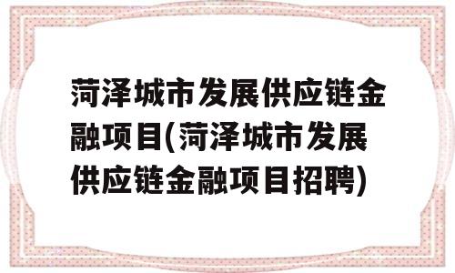 菏泽城市发展供应链金融项目(菏泽城市发展供应链金融项目招聘)