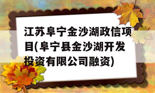 江苏阜宁金沙湖政信项目(阜宁县金沙湖开发投资有限公司融资)