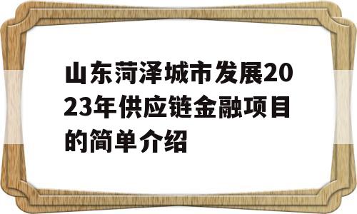 山东菏泽城市发展2023年供应链金融项目的简单介绍