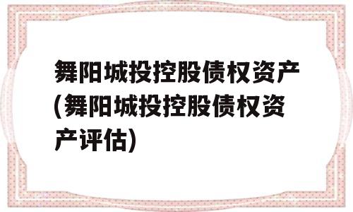 舞阳城投控股债权资产(舞阳城投控股债权资产评估)