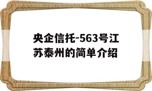 央企信托-563号江苏泰州的简单介绍