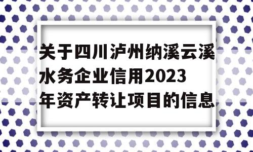 关于四川泸州纳溪云溪水务企业信用2023年资产转让项目的信息