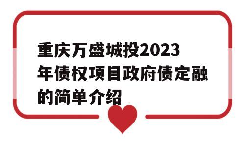 重庆万盛城投2023年债权项目政府债定融的简单介绍