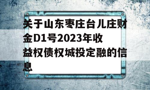 关于山东枣庄台儿庄财金D1号2023年收益权债权城投定融的信息