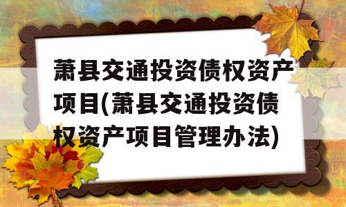 萧县交通投资债权资产项目(萧县交通投资债权资产项目管理办法)