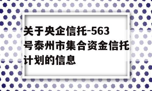 关于央企信托-563号泰州市集合资金信托计划的信息